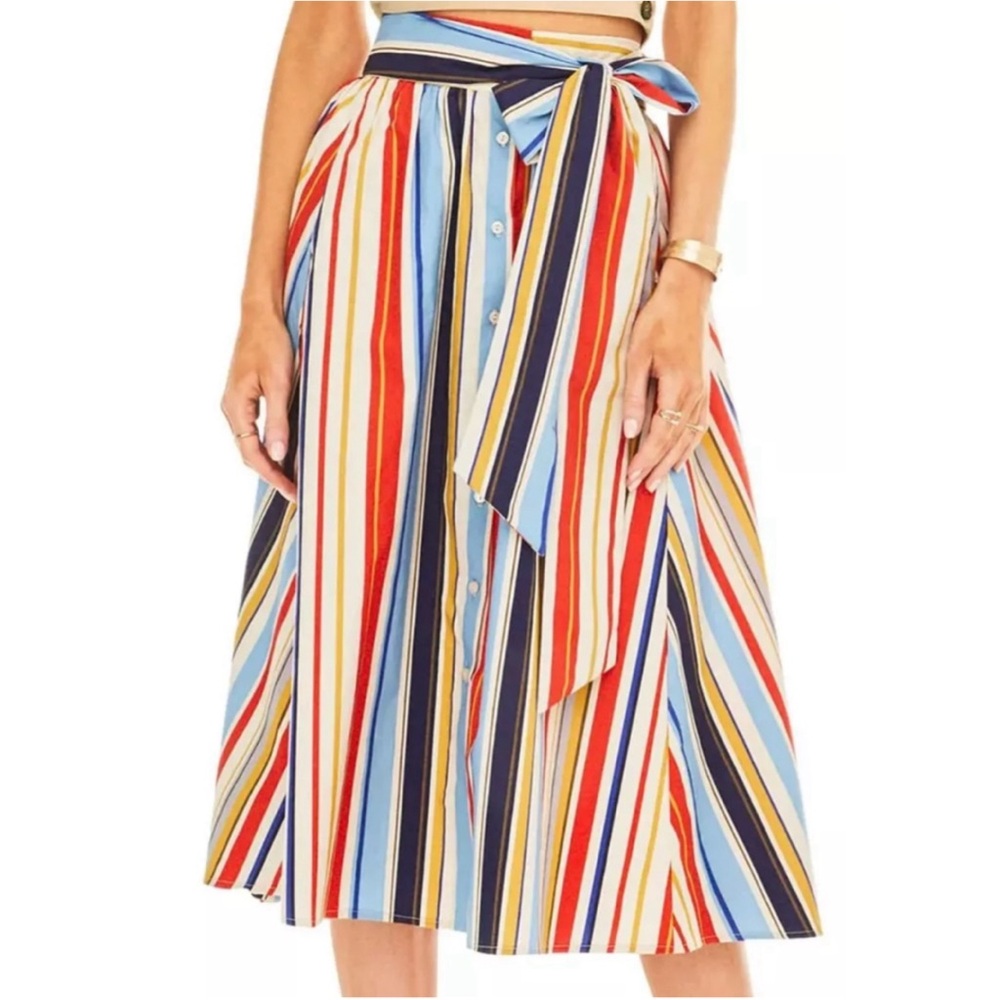 ASTR ♡ Shayla mid length full flare button down skirt with belt